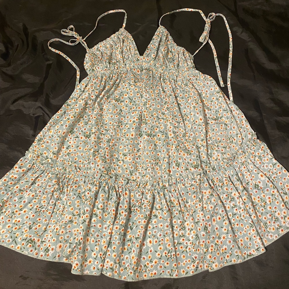 SHEIN Floral Backless Tie Strap Mini Sundress Size M Summer Dress